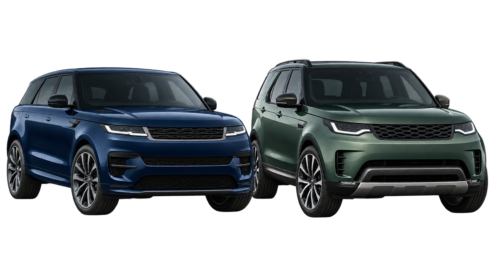 Illustrative artwork comparing a Land Rover Discovery 5 and a Range Rover Sport