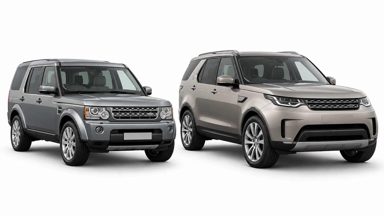 Land Rover Discovery 4 and Discovery 5 side by side — illustrative comparison artwork