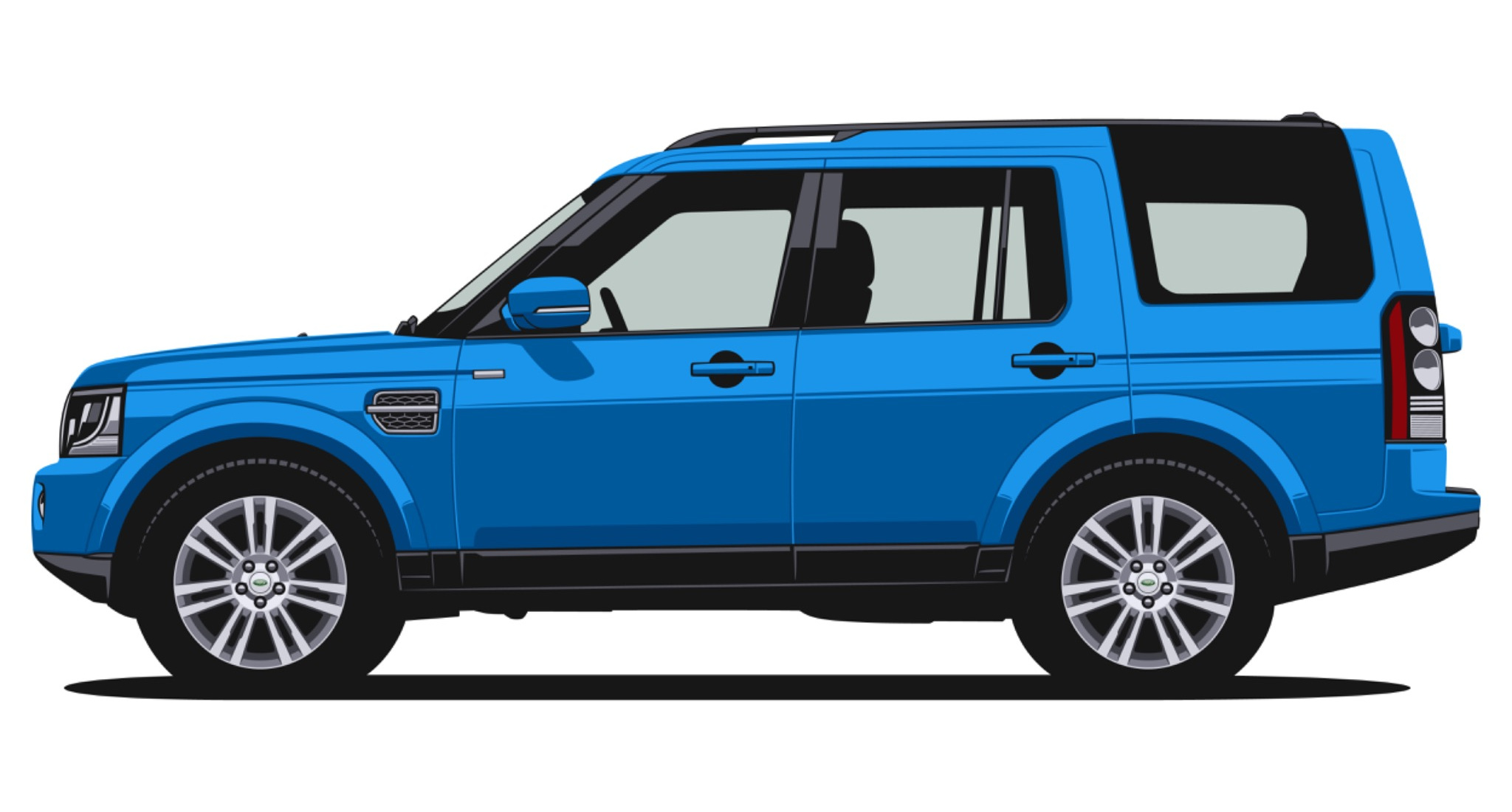 Blue Land Rover Discovery side view — illustrative artwork